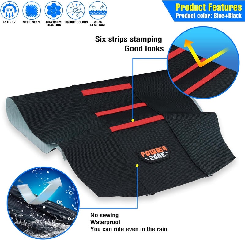 MCHMFG Motorcycle Universal Seat Cover Non-Slip Rubber Striped Gripper Soft Sewing for CRF WR WRF RMZ YZF SXF EXC EXC XC SX CR KLX Dirt Pit Bike Motocross Off Road Motorbike (Red) - Image 3